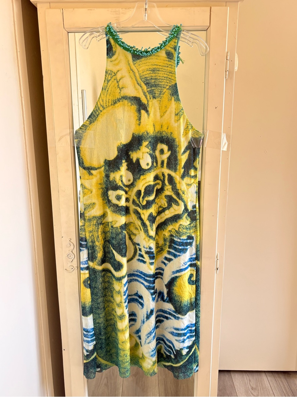 Vivienne Tam Yellow and Blue Graphic Halter Maxi Dress